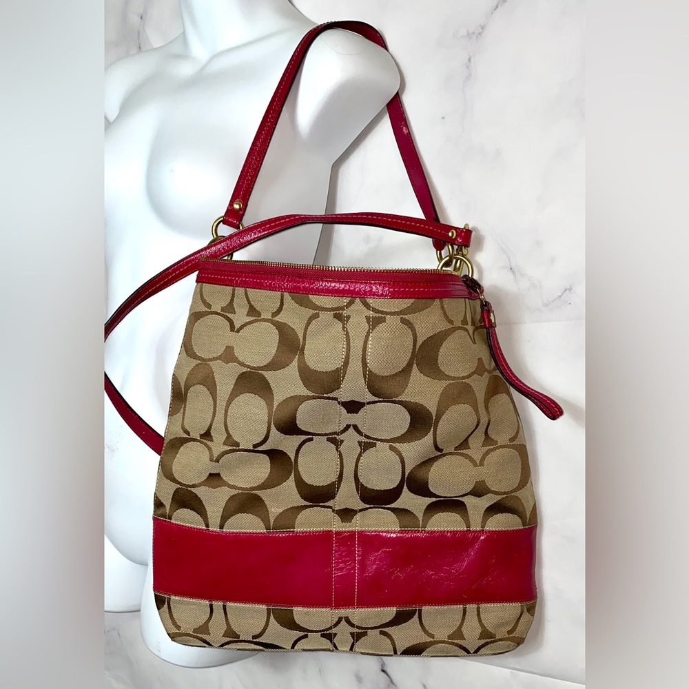 Coach Signature Canvas Stripe Leather Crossbody Bag